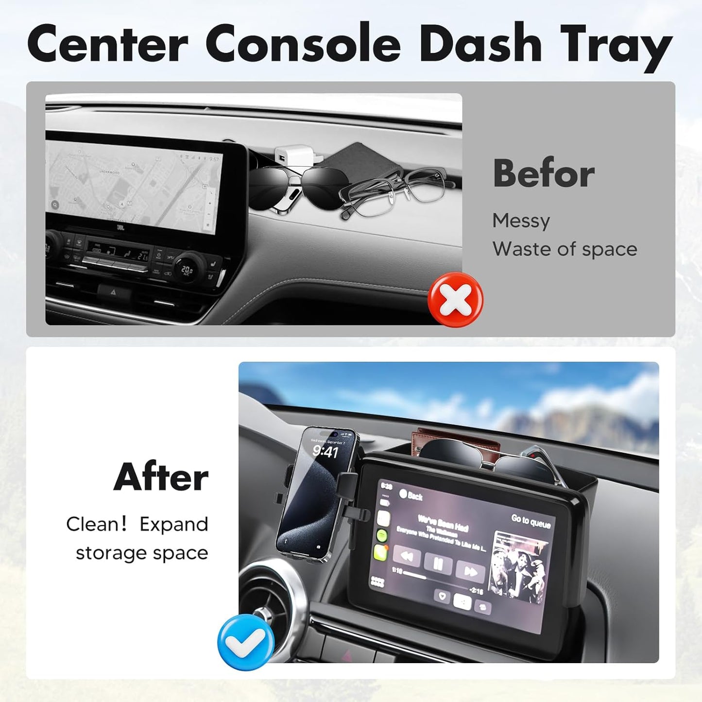 FIILINES Phone Holder for Mazda MX-5 Miata 2016-2023/CX-3 2016-2021/Mazda 3 2014-2016 (Fit 7" Screen), Phone Mount with Dash Organizer for CX3 Accessories, 360 Degree Rotation Dash Mount