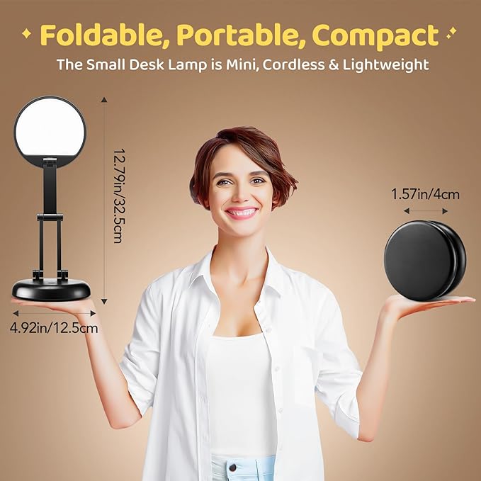 COOLNIGHT Small Desk Lamp, 10 Brightness LED Desk Lamp for Home Office, Rechargeable & Cordless, Eye-caring, Black