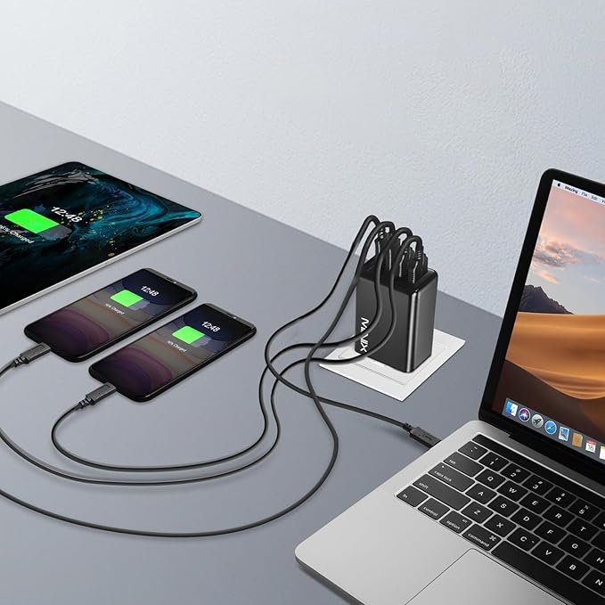 MINIX 100W Turbo 4-Port GaN Wall Charger 2 x USB-A Quick Charge 3.0, 2 x USB-C Power Delivery Adapter Compatible with MacBook Pro Air, iPad Pro, iPhone 11 Pro,Max XR XS X SE2 and More (NEO P2)