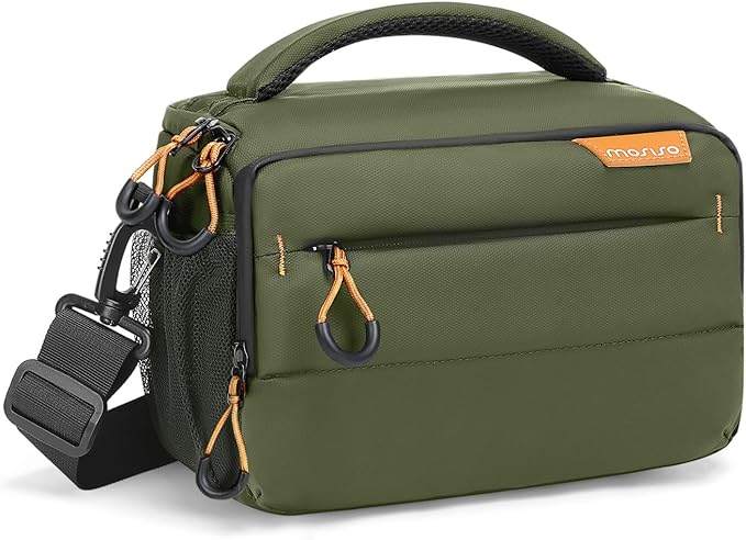 MOSISO Small Camera Bag for Photographers,Compact Camera Shoulder Bags for DSLR/SLR/Mirrorless Cameras,Waterproof Crossbody Padded Photography Bag with Rain Cover for Canon/Nikon/Sony, Army Green