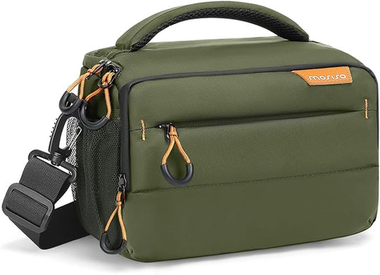 MOSISO Small Camera Bag for Photographers,Compact Camera Shoulder Bags for DSLR/SLR/Mirrorless Cameras,Waterproof Crossbody Padded Photography Bag with Rain Cover for Canon/Nikon/Sony, Army Green