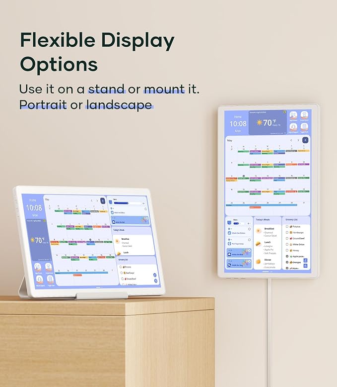 Cozyla Digital Calendar+ 2: 15.6'' Wall Planner Touch Screen Chore Chart Customize Dashboard Smart Electronic Calendar for Family Schedules Meal Planner Support App Store w/Stand Wall Mount White