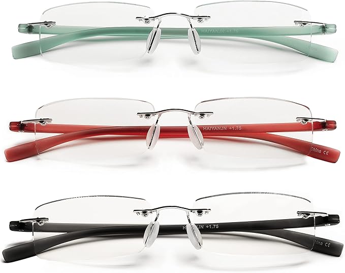 HIYANJN Rimless Reading Glasses For Women Tr90 Blue Light Blocking Eyeglasses Lightweight Frameless Computer Readers(3-Pack 4.0)