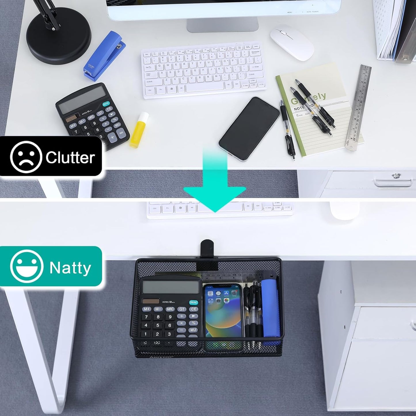 Clip-on Drawer organizers, desk organizer,can be clipped around the table to store small items. (Black - Big), Bronze Gold