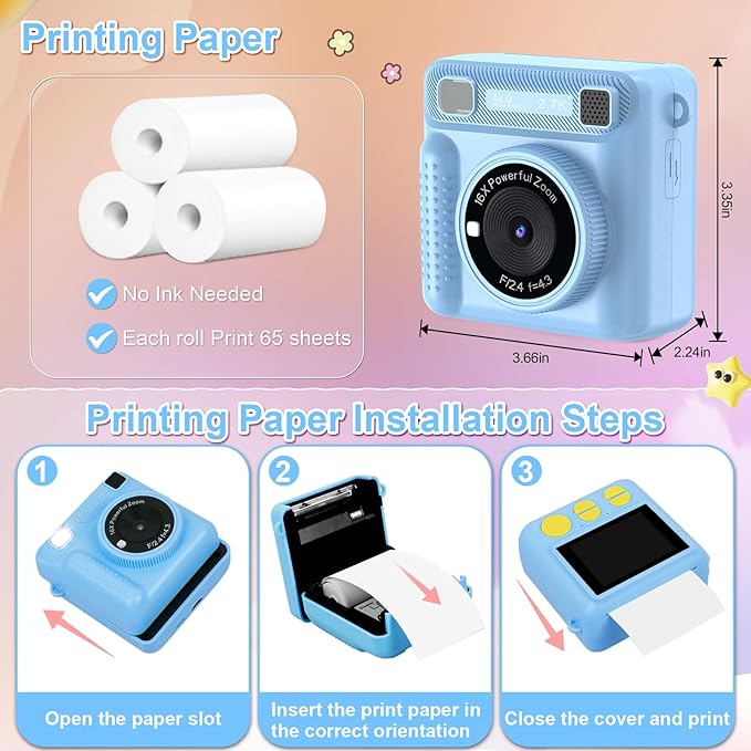 Kids Instant Print Camera - Christmas Birthday Gifts for Girls Boys, Instant Cameras That Print Photos for 4 5 6 7 8 9 10 Year Old Girl Birthday Gift with 32GB SD Card