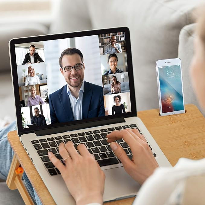 Drawing Table Nnewvante Laptop Desk Adjustable Drafting Desk Foldable Bamboo Bed Tray with Tablet Slot for Adult Kids, Large