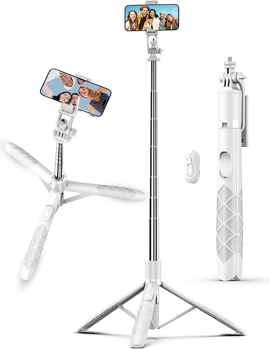 SelfieShow 71" Cell Phone Selfie Stick & Tripod, Smartphone Stand with Remote, Extendable & Travel Compatible with iPhone 15/14/13 Pro Max Gopro Android DJI (White)