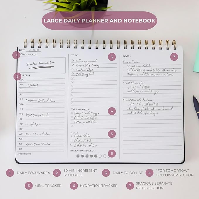 Undated Daily Planner | 8.25” x 11.75” Work To-Do Notebook | ADHD Academic Organizer | Multi-Layout | Men and Women Planner | College Supplies | Evergreen | Landscape Layout