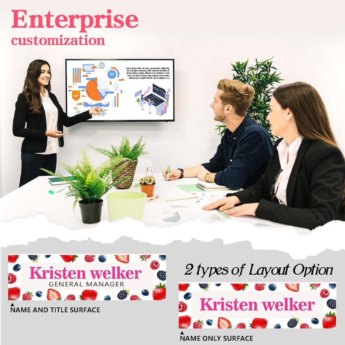 Personalized Name Plate for Desk - Custom Engraved Name Plates for Man - Boss Day Gifts for Boss - Acrylic Office Decor Appreciation Gifts for Teacher Nurse Coworker Social Worker (Berries)