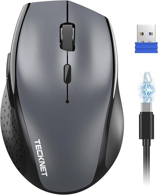 TECKNET Wireless Mouse Rechargeable,Mouse for Laptop Computer,2.4G USB Computer Mice Wireless,6 Button 6400 DPI Ergonomic Silent Mice,Portable Cordless Travel Mice-Wide Compatibility