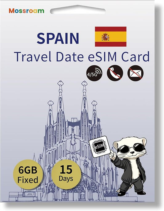 Spain eSIM Card: 6 GB High-Speed Fixed Data, 15 Days Prepaid Plan for Madrid, Hotspot Support | Ideal for Travel No Contract, No SIM Card,No Voice Call, No SMS