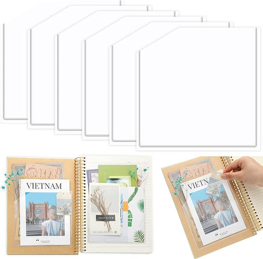 Tinlade 6 Pcs Adhesive Clear Corner Pockets 6 x 6 Inch Sticky Pocket Sleeves Self Adhesive Planner Pockets Adds Extra Storage Space to Notebooks Folders Planner Accessories, Home Office School