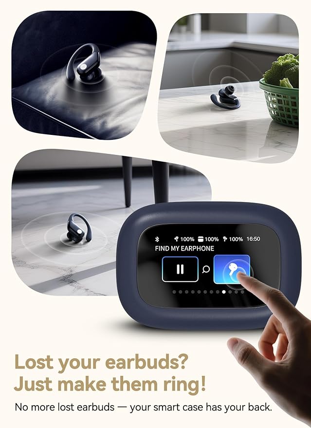 Wireless Earbuds, ANC Noise Cancelling Sport Ear Buds with Multifunctional Touch Screen, Bluetooth 5.4 Headphones, Bass Stereo Sound, 5 EQ Over-Ear Earbuds for Sports/Workout/Gym-Dark Blue