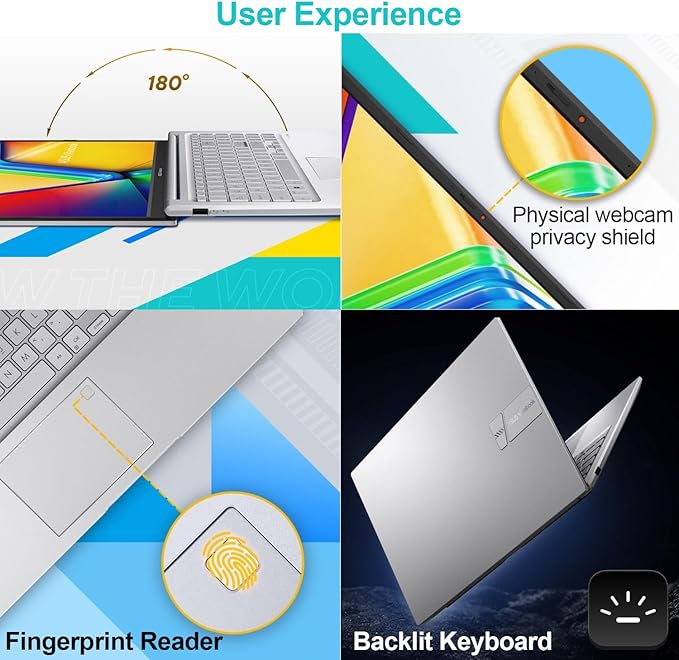 ASUS Vivobook 15 Laptop, 15.6" FHD+ Touchscreen, Intel Core 5 120U, 16GB RAM, 2TB SSD, Fingerprint, Backlit KB, HDMI, Wi-Fi 6, Windows 11 Home, Silver, Bundle with Thunderobot ML101 Wireless Mouse