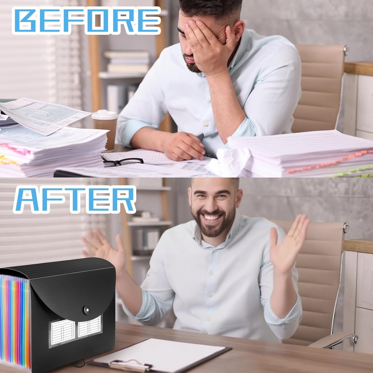 25 Pockets Plastic Expanding File Folders with Tabs, Black Accordion File Organizer, Portable Expandable Filing Box, Desktop Folder for School Office Letter A4 Paper Document Receipt Storage