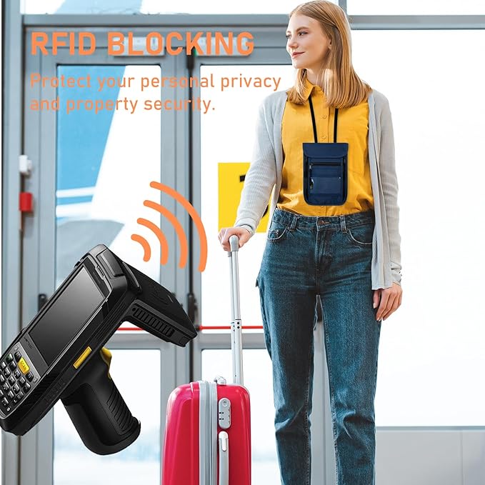 sundee Travel Neck Wallet with Double Zippers, RFID Blocking Passport Holder with Adjustable Neck Strap for Men and Women to Keep Cash, Credit Cards and Travel Documents Safe - Navy Blue