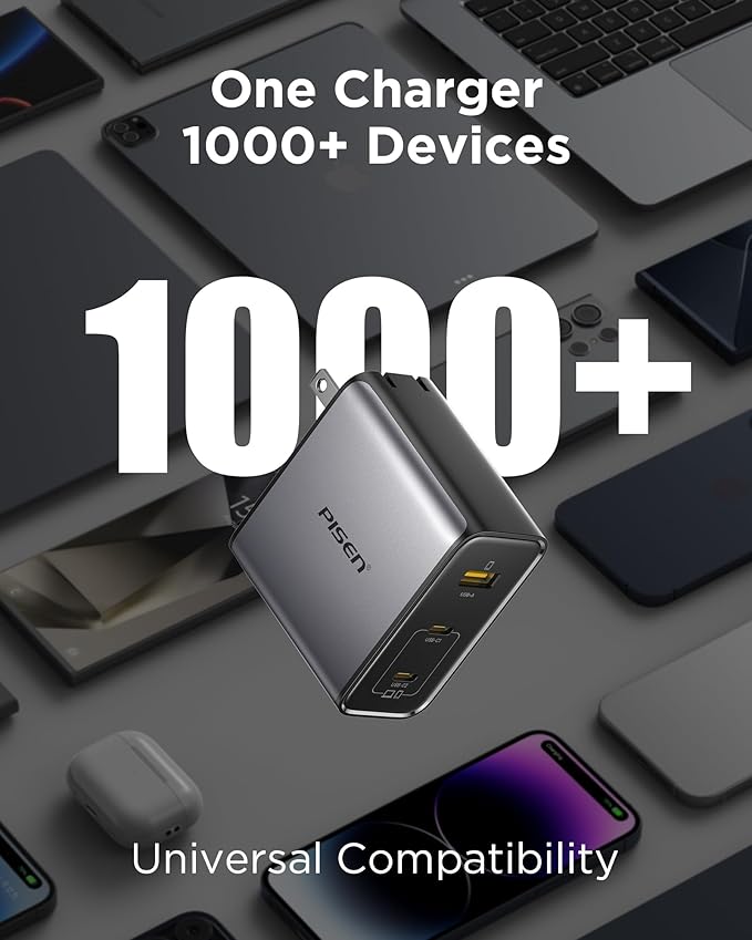 PISEN 100W USB C Charger - 3-Port 100W GaN USB C Charging Block Fast Charging, 100Watt Charging Block with 6FT Type C Cable, 100Watt Wall Charger for MacBook, iPad, iPhone, Samsung, Google Pixelbook