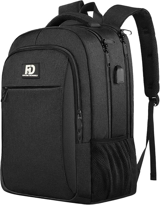 Large Travel Laptop Backpack, Business Anti Theft Slim Sturdy 18 Inch Laptop Backpack with USB Charging Port, Waterproof College Computer Bag Gift for Mens & Women Backpack, Black