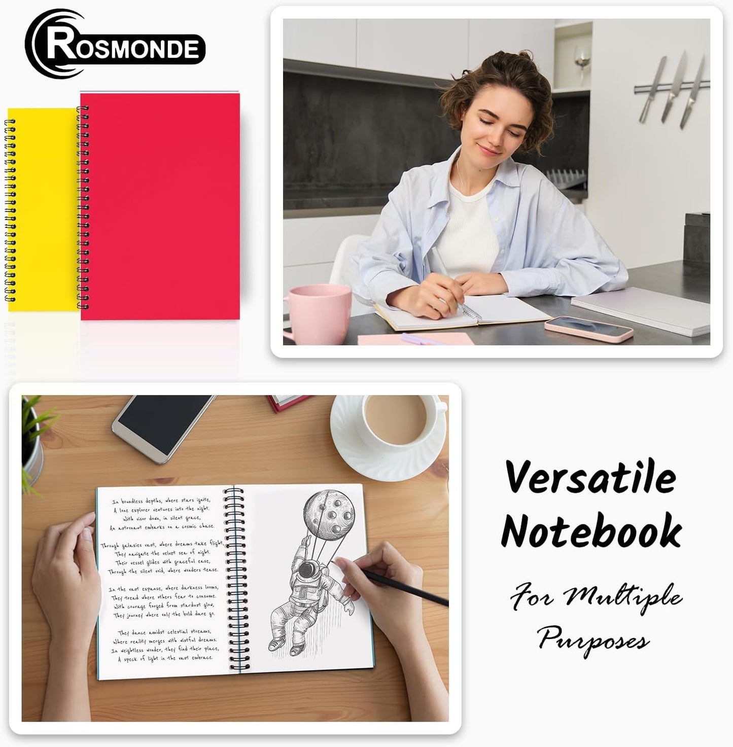 Blank Spiral Notebook, 6 Pack, 5.8 x 8.3, 120 Pages (60 Sheets), 100 GSM Unlined Drawing Notebooks, Assorted A5 Journals, No-Bleed, Sketching, Note Taking, Blank Journals for Office & School