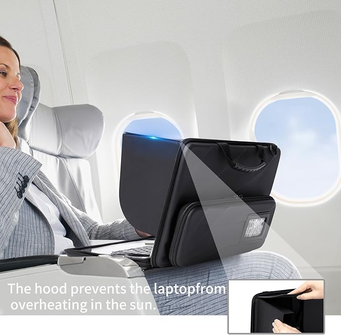 BUG 13-14 Inch Laptop Sun Shade Bag, Chromebook Protective Sleeve Case Shoulder Bag with Sun Hood Foldable Portable Shield Cover for Working Outside, Computer Hard Shell Case(Patent Pending)