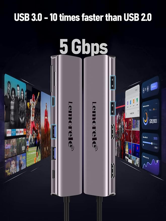 USB C Docking Station Dual Monitor, 10 in 1 USB C Hub with 2 HDMI Ports, PD Charging, SD/TF, 5 USB C/A Ports, Dual HDMI Adapter for Dell XPS/HP/Lenovo/Surface