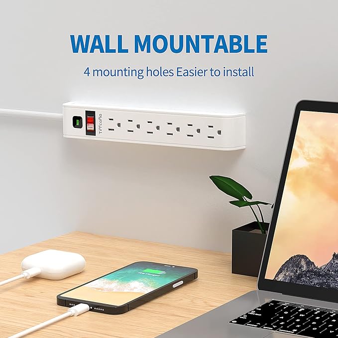 Surge Protector Power Strip, 4 Feet Extension Cord, 600 Joules Surge Protection, Multiple Protection 6 Outlet Strip, ETL Listed, White (2 Packs)