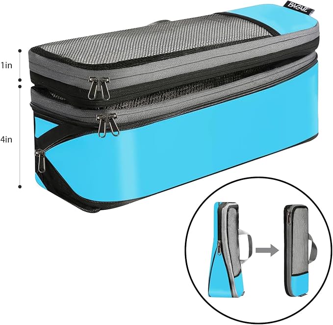 BAGAIL 4 Set/6 Set/8 Set Compression Packing Cubes Travel Accessories Expandable Packing Organizers (Half Mesh, 6-Blue)