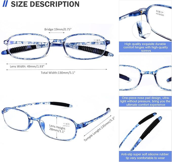 AQWANO 2 Pack Blue Light Blocking Computer Reading Glasses UV Protection Flexible TR90 Frame Lightweight Readers Glasses for Women Men +3.0
