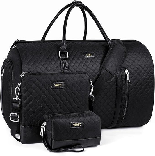 4pcs Convertible Garment Duffel Bag for Travel - 50L 2-in-1 Carry On Weekender Overnight Bag with Toiletry Bag, Fits Suits & Dresses, Trolley Sleeve, Hanging Suit Compartment, Waterproof Shoe Pocket