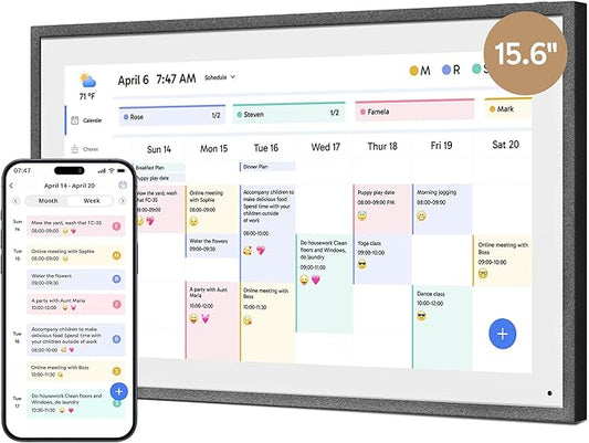 Dragon Touch 15.6" Digital Calendar Chore Chart – 1080P Full HD Interactive Touchscreen, Smart Family Planner, Hearth Display Digital Calendar Wall & Desk Mountable for Seamless Scheduling Black