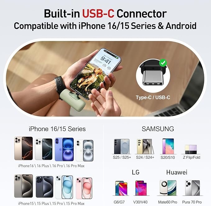 iWALK Portable Charger 5500mAh Next-Gen Small Power Bank 22.5W Fast Charging Battery USB-C Portable Phone Charger for iPhone 17/16/15 17 Plus 17 Pro Max iPad, Samsung Galaxy S25 S24 S23 Android, Green