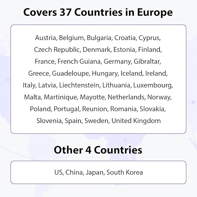 EIOTCLUB Prepaid Europe SIM Card, 3GB/30Days SIM Card, Use in China/Japan/South Korea/The US & 37 European Countries, 5G/4G High Speed Data Card (No Activation & Roaming Fees Required)