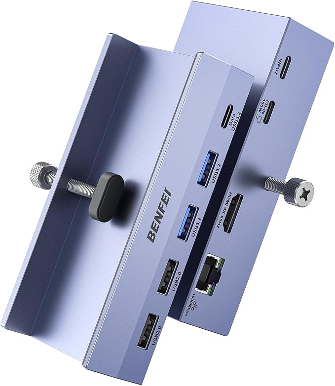 BENFEI 8-in-1 USB C Hub with Secure Clamp – Features 4K@60Hz HDMI, Gigabit Ethernet, 100W PD, 10Gbps 1x USB-C, 2 x USB-A 3.2, 2 x USB-A 2.0 Compatible with MacBook, iPad Pro, iMac, S23, XPS17