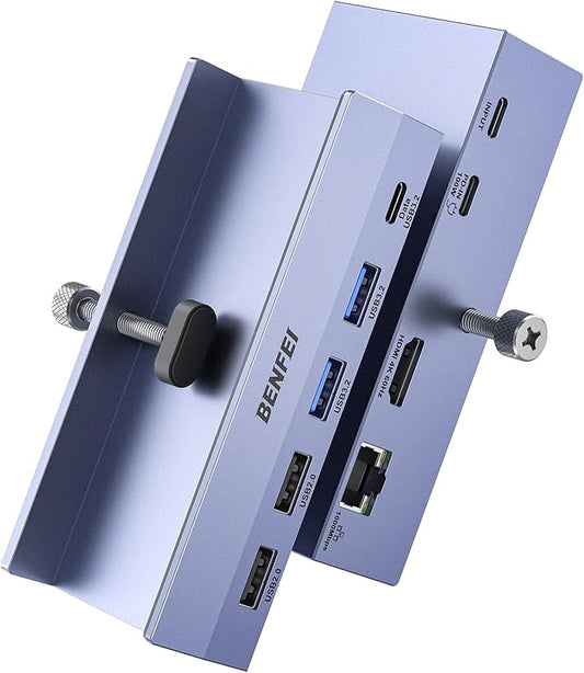 BENFEI 8-in-1 USB C Hub with Secure Clamp – Features 4K@60Hz HDMI, Gigabit Ethernet, 100W PD, 10Gbps 1x USB-C, 2 x USB-A 3.2, 2 x USB-A 2.0 Compatible with MacBook, iPad Pro, iMac, S23, XPS17