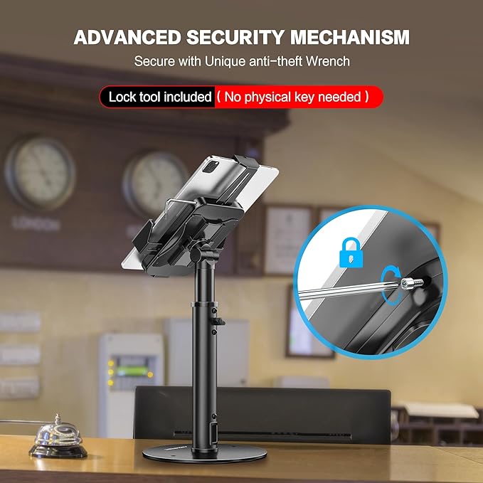 AboveTEK POS Tablet Kiosk Stand - Universal Tablet Locking Mount for 7.9"-11" Devices, 360° Swivel Anti-Theft Security Stand for iPad, iPad Air, Samsung, Height Adjustable Desk Countertop