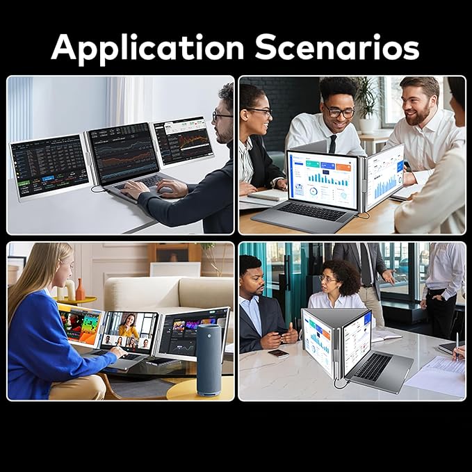 Triple Portable Monitor, FHD 1200P IPS Laptop Monitor Extender Full Function Type-C/HDMI Ports, Foldable Dual Screen Extender for 13.3’’-17.3" Compatible with Windows, Mac