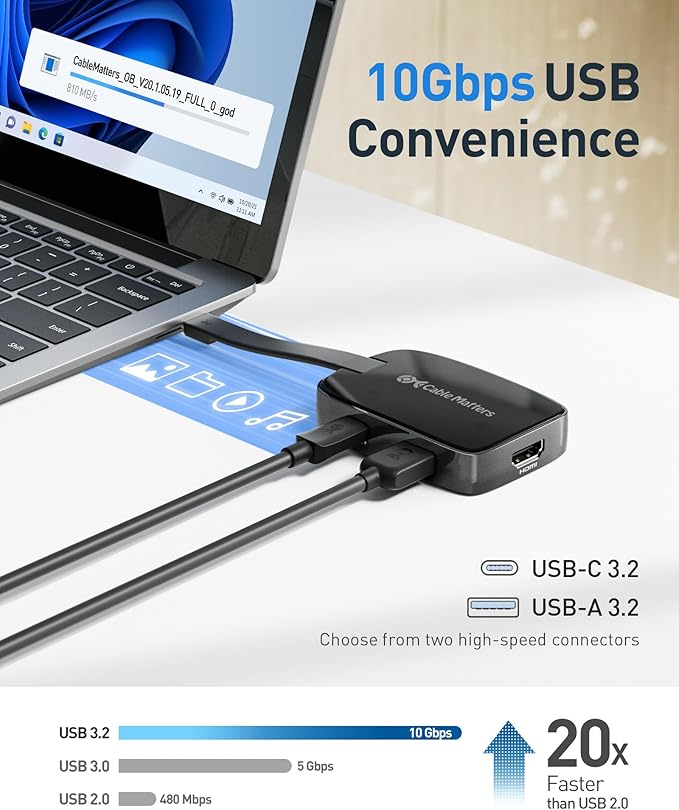 Cable Matters 4-in-1 Portable USB C Hub HDMI 4K@60Hz & 100W Charging for iPhone 16/15 Pro, 10Gbps, USB-C Digital AV Multiport Adapter, USBC HDMI Hub Compatible with Thunderbolt 4 for MacBook, XPS