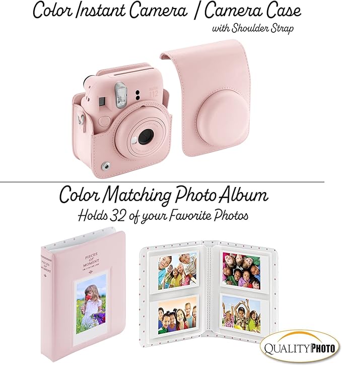 Fujifilm Instax Mini 12 Instant Camera + 60 Photo Prints + Quality Photo Value Bundle, Case, Decoration Stickers, Frames, Photo Album, (Blossom Pink)