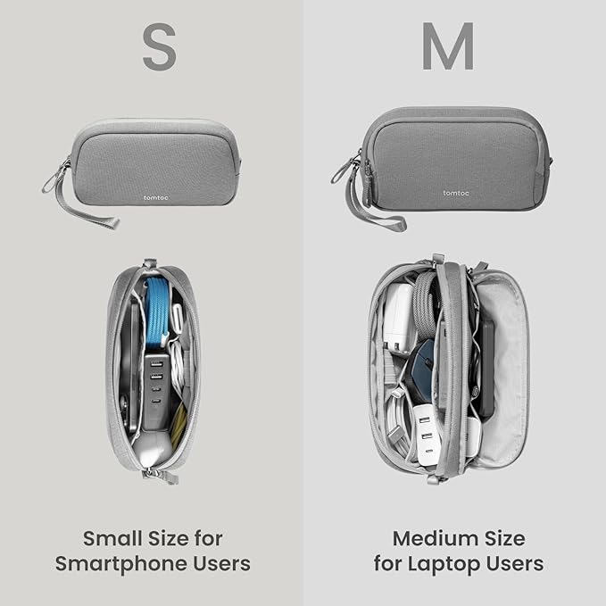 tomtoc Electronics Organizer Travel Case, Water Resistant Travel Bag Cable Organizer for Essentials, Tech Pouch Accessories Carry Storage for Cord, Phone, Cables, Airpods, USB Flash Drive, Daily Items