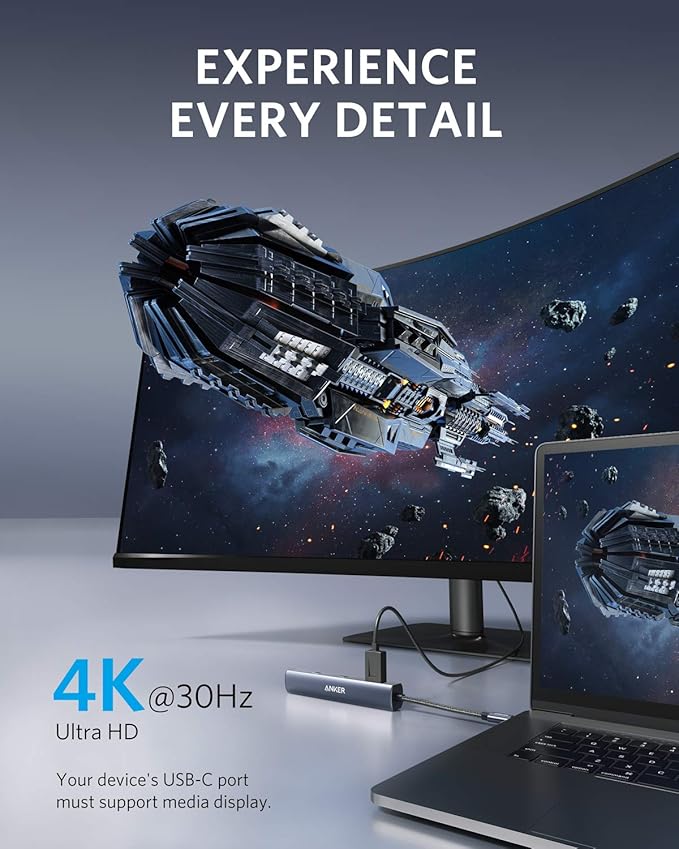 Anker 6-in-1 USB C Hub with 65W Power Delivery, 4K HDMI, 1Gbps Ethernet, USB Ports for MacBook Air, iPad Pro, XPS, and More