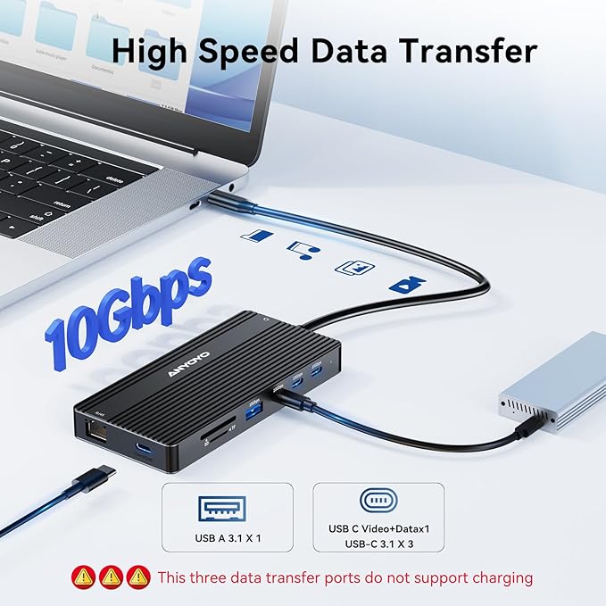 ANYOYO USB C Docking Station Dual Monitor 14-in-1 Docking Station 3 Monitor(2 HDMI+ Video Out) 10Gbps (4*USB-C+1A) +PD100W+Ethernet+SD/TF Laptop Dock Multiport Adapter for Dell/HP/Lenovo/Thinkpad