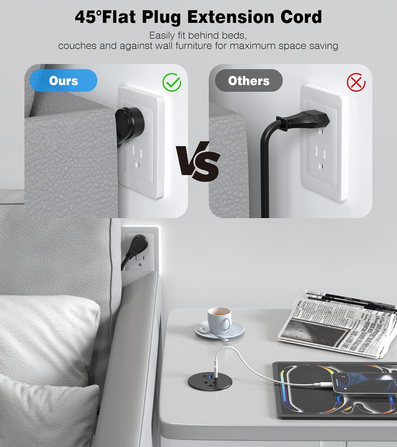 2 Pack Desk Grommet Power Outlet, 2.5 inch Desktop Recessed Outlet with 20W Fast Charging USB-C Port, Flush Mount Outlet for Conference Rooms, Office Tables, Furniture(ETL Listed)