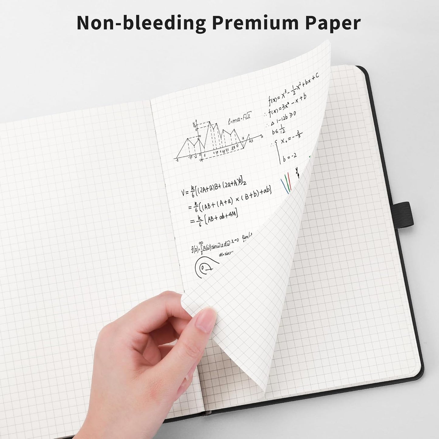 RETTACY Graph Grid Paper Notebook, 192 Pages, A5 Medium Size (5.7'' x 8.3''), 5 Squares per Inch, Leather Hardcover, 100 GSM Thick Paper, for School, Students, Math, Engineering (Light Green)