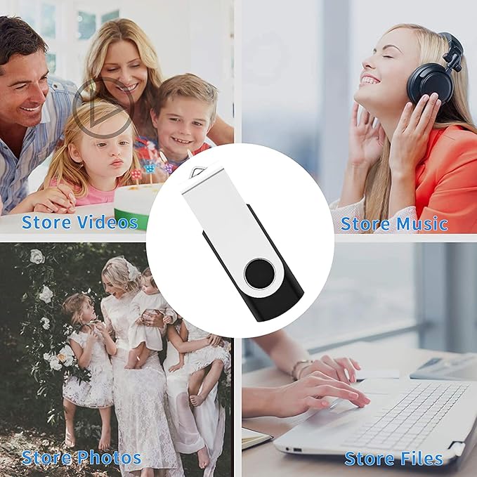 32GB USB 2.0 Thumb Drives 10 Pack, Swivel Memory Stick, Black