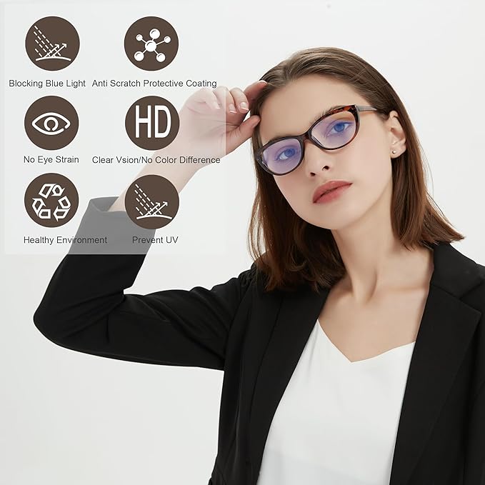 EYEURL 4 Pack Cat Eye Reading Glasses for Women, Blue Light Blocking Readers Lightweight Spring Hinge Anti Eyestrain UV Fashion Eyeglasses +1.0