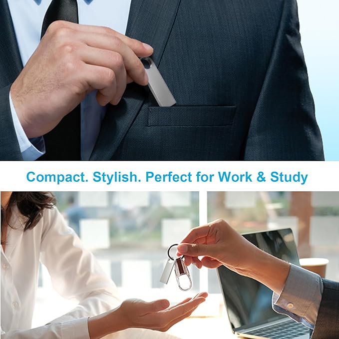 ABLAZE 128GB Flash Drive 2 Pack, Metal USB 2.0 Thumb Drives with Keychains USB Stick Pendrive (Sliver)