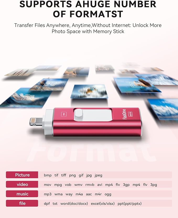 MFi Certified 512GB iPhone Flash Drive, Photo Stick Memory Stick for iPhone iPad, USB Thumb Drive for Photos Videos Transfer & Backup, External Storage Compatible for iPhone/Android/PC/Mac (Red)