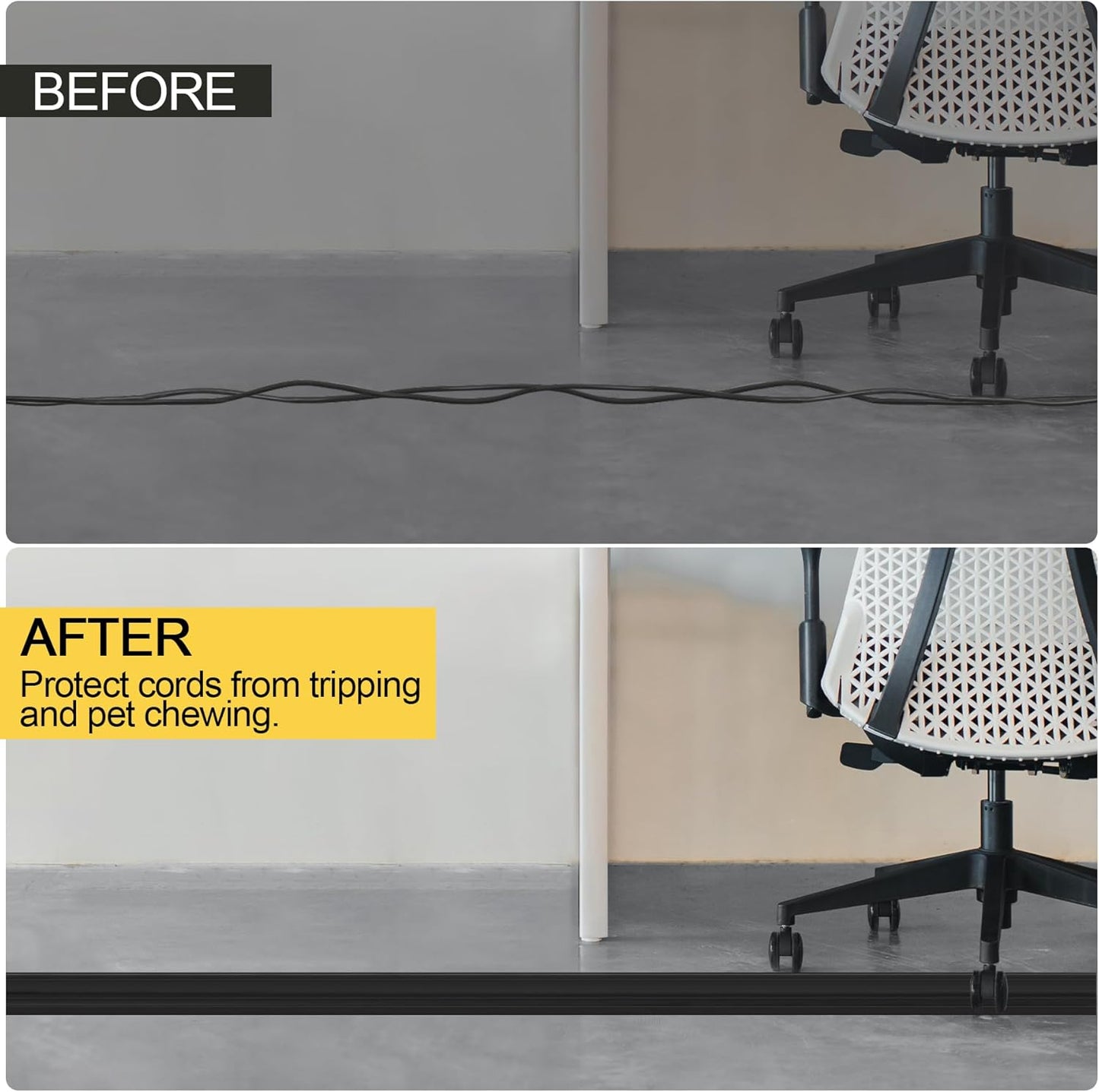 MYFAMIREA 6.5FT Floor Cord Cover Heavy Duty Cable Cover Protector 3 Channels Extension PVC Floor Wire Cover Outdoor Cord Hider Management Cord Cover for Wire on Floor for Home Office Outdoor, Black