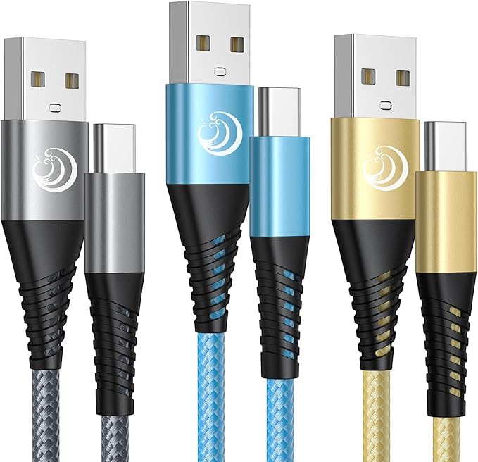 USB C Cable 3FT 3Pack Fast Charging Nylon Braided Long Type C Charger Cable for Samsung Galaxy S24 S23 S22 S21 S10 S9 S8 A02s A03s A11 A12 A13 A14 A21 A22 A32 A42 A53, Tablet, LG, TCL