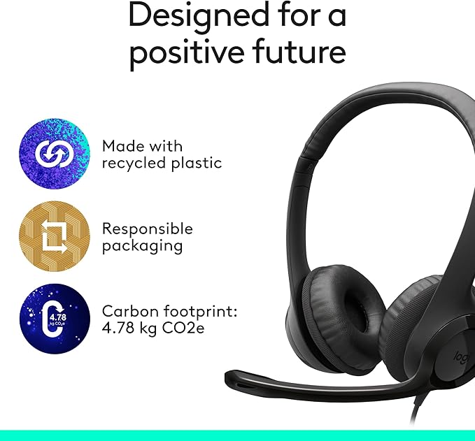 Logitech H391 Wired Headset for PC/Laptop, Stereo Headphones with Noise Canceling Microphone, USB-C, in-Line Controls, Works with Chromebook - Graphite
